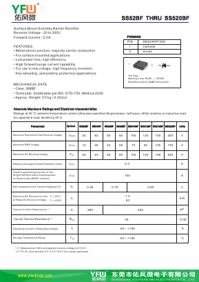 SS520BF Datasheet PDF DONGGUAN YOU FENG WEI ELECTRONICS CO., LTD