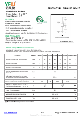 SR10200 Datasheet PDF DONGGUAN YOU FENG WEI ELECTRONICS CO., LTD