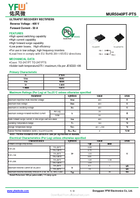 MUR5040PT Datasheet PDF DONGGUAN YOU FENG WEI ELECTRONICS CO., LTD
