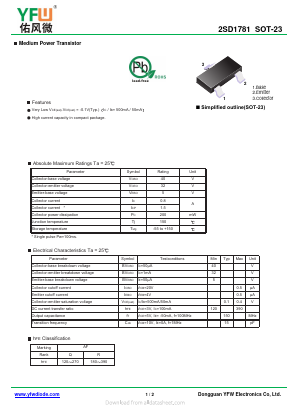 D1781 Datasheet PDF DONGGUAN YOU FENG WEI ELECTRONICS CO., LTD