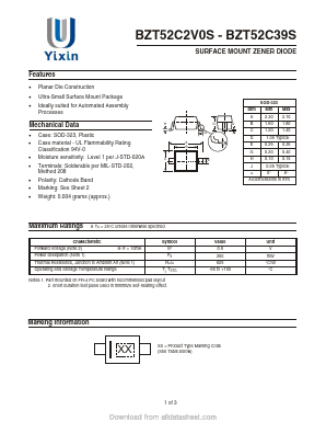 BZT52C3V9S-7 Datasheet PDF Shenzhen Yixinwei Technology Co., Ltd.