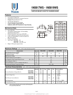 1N5818WS Datasheet PDF Shenzhen Yixinwei Technology Co., Ltd.