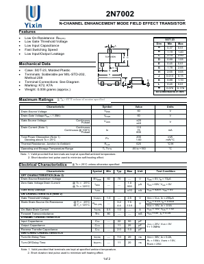 2N7002 Datasheet PDF Shenzhen Yixinwei Technology Co., Ltd.