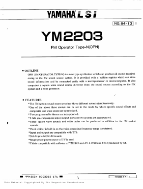 YM2203 Datasheet PDF Yamaha Corporation