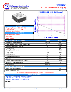 V580ME03 Datasheet PDF Z-Communications, Inc
