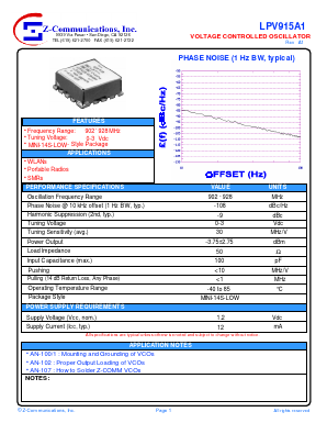 LPV915A1 Datasheet PDF Z-Communications, Inc