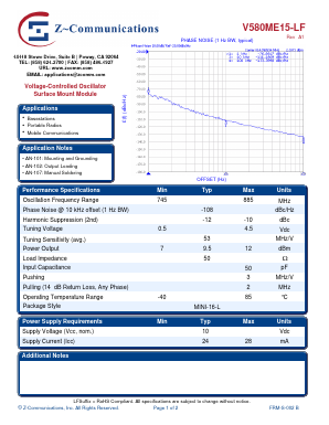 V580ME15-LF Datasheet PDF Z-Communications, Inc