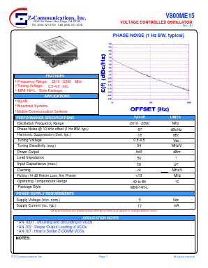 V800ME15 Datasheet PDF Z-Communications, Inc