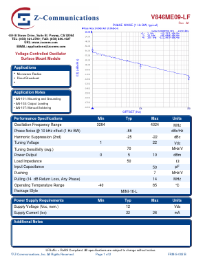 V846ME09-LF Datasheet PDF Z-Communications, Inc
