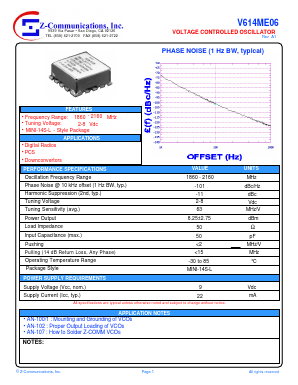V614ME06 Datasheet PDF Z-Communications, Inc