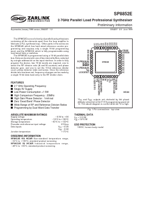 SP8852EKGHCAR Datasheet PDF Zarlink Semiconductor Inc