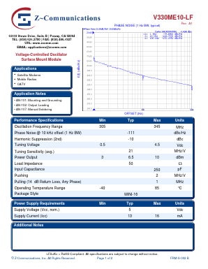 V330ME10-LF_10 Datasheet PDF Z-Communications, Inc