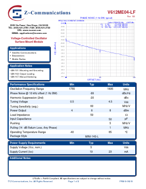 V612ME04-LF Datasheet PDF Z-Communications, Inc