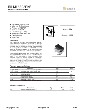 IRLML6302GTRPBF Datasheet PDF ZP Semiconductor