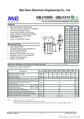 GBJ1510 Datasheet PDF Zibo Seno Electronic Engineering Co.,Ltd