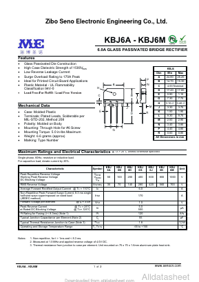 KBJ6A Datasheet PDF Zibo Seno Electronic Engineering Co.,Ltd