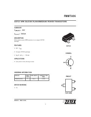 FMMTA06TA Datasheet PDF Zetex => Diodes