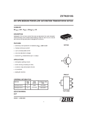 ZXTN2010G Datasheet PDF Zetex => Diodes