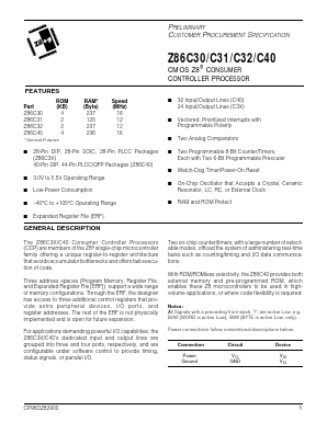 Z86C3016VSC Datasheet PDF Zilog