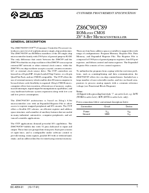 Z86C9008VSC Datasheet PDF Zilog