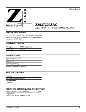 Z8937302ZAC Datasheet PDF Zilog
