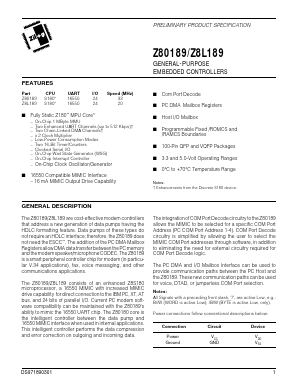 Z8018933ASC Datasheet PDF Zilog