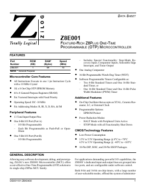 Z8E001 Datasheet PDF Zilog